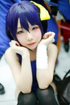 bandage blue_eyes blue_hair chuunibyou_demo_koi_ga_shitai! cosplay hairbow swimsuit takanashi_rikka thighhighs yuihara_hinase rating:Safe score:1 user:pixymisa