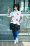 chamaro cosplay k-on! leggings miniskirt nakano_azusa polka_dots ponytail skirt tshirt rating:Safe score:0 user:nil!