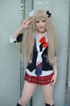 blonde_hair blouse boots cardigan cosplay danganronpa enoshima_junko pantyhose pleated_skirt school_uniform skirt tie twintails yagami_tsubame rating:Safe score:3 user:nil!