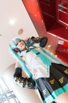 aqua_hair blouse cosplay detached_sleeves hatsune_miku headset himezonoroozu miniskirt pleated_skirt skirt tie twintails vocaloid rating:Safe score:0 user:pixymisa