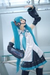aqua_hair blouse cosplay detached_sleeves hatsune_miku headset pleated_skirt rinami skirt thighhighs tie twintails vocaloid zettai_ryouiki rating:Safe score:1 user:pixymisa