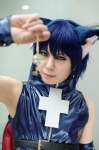 animal_ears blue_hair cape cat_ears cosplay croptop crossplay crucifix detached_sleeves kazuha shugo_chara! tsukiyomi_ikuto rating:Safe score:0 user:nil!