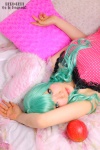 apple aqua_hair bed camisole cosplay hatsune_miku nogu romeo_to_cinderella_(vocaloid) vocaloid rating:Safe score:2 user:xkaras