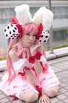 amamiya_tooru animal_ears bunny_ears cosplay dice di_gi_charat dress kneesocks pantyhose pink_hair usada_hikaru rating:Safe score:0 user:nil!