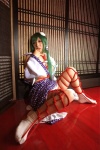 blouse bound cosplay detached_sleeves green_hair hanamura_misaki kochiya_sanae miko open_clothes rope skirt socks touhou touhou_kinbauchou rating:Safe score:0 user:nil!