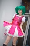 boots cosplay dress green_hair macross macross_frontier miki necklace ranka_lee red_eyes ribbons twintails vest rating:Safe score:1 user:pixymisa