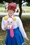 cosplay dress hair_buns hoshizora_miyuki mariko_(ii) pretty_cure red_hair school_uniform smile_precure! stuffed_animal tie rating:Safe score:0 user:nil!