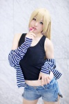 blonde_hair blouse blue_eyes cosplay denim girlfriend_beta izumi_rin lollipop mochizuki_erena shorts tank_top rating:Safe score:0 user:pixymisa