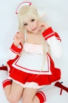 apron blonde_hair chii_(chobits) chobits cosplay kipi maid maid_uniform persocom socks rating:Safe score:1 user:darkgray