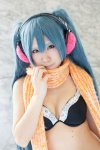 aqua_hair bikini_top cosplay ear_muffs hatsune_miku headset momoka_(ii) scarf swimsuit twintails vocaloid rating:Safe score:0 user:pixymisa