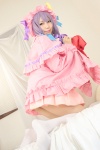 amatsuka_miyu bed blouse cosplay night_cap open_clothes patchouli_knowledge pleated_skirt purple_hair robe skirt thighhighs touhou zettai_ryouiki rating:Safe score:4 user:nil!