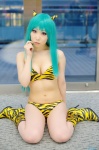 aqua_hair bikini boots cleavage cosplay horns ichijyou_kazuha lum pantyhose swimsuit tiger_print urusei_yatsura rating:Safe score:1 user:nil!