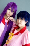 bakemonogatari blouse blue_hair cosplay kanbaru_suruga kiyuu purple_hair school_uniform senjougahara_hitagi tie yuriya rating:Safe score:0 user:nil!