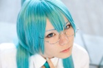 aqua_hair cosplay dress_shirt glasses hatsune_miku karakuri_manji_burst_(vocaloid) lab_coat sasa tie twintails vocaloid rating:Safe score:0 user:pixymisa