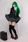 blazer blouse bookbag cosplay green_hair kochiya_sanae lenfried pleated_skirt school_uniform skirt skirt_lift thighhighs tie touhou zettai_ryouiki rating:Safe score:1 user:nil!