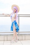 beach bikini cosplay crystal_crown feena_fam_earthlight kamui_arisa ocean purple_hair side-tie_bikini skirt straw_hat swimsuit yoake_mae_yori_ruri_iro_na rating:Safe score:0 user:nil!
