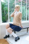blonde_hair blouse cosplay ichigo_100 jin nishino_tsukasa pleated_skirt school_uniform skirt sweater rating:Safe score:1 user:xkaras