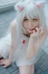 animal_ears bakemonogatari cat_ears cosplay dress hanekawa_tsubasa mikiko silver_hair rating:Safe score:0 user:pixymisa