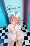 animal_ears apron bunny_ears cleavage cosplay dress inu_boku_secret_service kneesocks lollipop maid maid_uniform orange_hair rinrinko roromiya_karuta twintails rating:Safe score:2 user:nil!