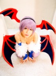 bodysuit cleavage cosplay detached_sleeves head_wings lilith_aensland pantyhose purple_hair tamashi_no_mayoigo vampire_(game) wings yuuki_sayo rating:Safe score:1 user:nil!