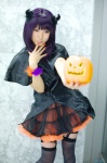 cosplay dress garters horns original purple_hair rinami thighhighs zettai_ryouiki rating:Safe score:1 user:nil!