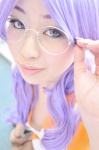 blouse cleavage cosplay glasses macross macross_frontier matsuura_nanase purple_hair school_uniform shiori rating:Safe score:0 user:nil!