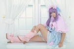boots capelet cosplay dress enako hat patchouli_knowledge purple_hair touhou rating:Safe score:4 user:nil!