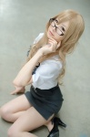 blonde_hair blouse cosplay glasses kiryuu_moeka makise_anji miniskirt pantyhose skirt steins;gate rating:Safe score:3 user:nil!