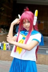 bannō_bunka_nekomusume cosplay earwings eko_(ii) nuku_nuku pink_hair sailor_uniform scarf school_uniform rating:Safe score:1 user:pixymisa