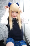 blonde_hair cosplay hairbow namada original school_uniform sweater thighhighs zettai_ryouiki rating:Safe score:0 user:nil!