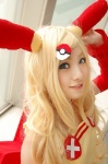 animal_ears apu blonde_hair blue_eyes cosplay pokeball pokemon sleeves rating:Safe score:1 user:Lain