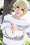 blonde_hair blue_eyes cosplay idolmaster idolmaster_cinderella_girls miyamoto_frederica riyo striped sweater rating:Safe score:0 user:pixymisa