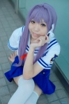 clannad cosplay fujibayashi_kyou jumper purple_hair sailor_uniform school_uniform shion_akira thighhighs twintails zettai_ryouiki rating:Safe score:0 user:nil!