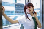 blouse cosplay glasses hairband maitako makinami_mari_illustrious neon_genesis_evangelion rebuild_of_evangelion school_uniform tie twintails rating:Safe score:1 user:pixymisa