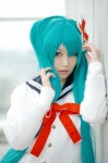 aqua_hair cosplay hatsune_miku iori koiiro_byoutou_(vocaloid) sailor_uniform school_uniform twintails vocaloid rating:Safe score:1 user:nil!