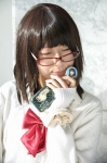blouse bowtie cellphone cosplay glasses mizu_komizu original school_uniform sweater rating:Safe score:0 user:pixymisa