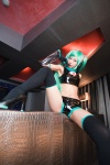aqua_hair black_legwear cosplay croptop detached_sleeves elbow_gloves gloves hatsune_miku headset necoco necosmo project_diva shorts thighhighs twintails vocaloid rating:Safe score:1 user:nil!