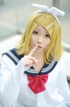 blonde_hair cardigan cosplay hairband hair_clips kagamine_rin miyu_(iii) sailor_uniform school_uniform spice!_(vocaloid) vocaloid rating:Safe score:0 user:nil!