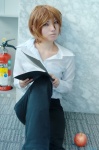 apple blonde_hair book cosplay crossplay death_note kabo shirt trousers yagami_light rating:Safe score:0 user:pixymisa