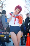 cosplay i-168_(kantai_collection) kantai_collection one-piece_swimsuit ponytail red_hair sailor_uniform sakuya_mikoto school_uniform swimsuit rating:Safe score:1 user:nil!