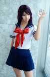 cosplay hazuki_izuna jigoku_sensei_nube kanda_midori pantyhose purple_hair reibaishi_izuna sailor_uniform school_uniform rating:Safe score:1 user:xkaras