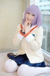 clannad cosplay fujibayashi_ryou fumi pleated_skirt purple_hair sailor_uniform school_uniform skirt thighhighs turtleneck zettai_ryouiki rating:Safe score:0 user:nil!