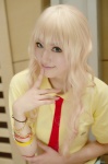 blonde_hair cosplay croptop macross macross_frontier saya school_uniform sheryl_nome tie rating:Safe score:0 user:nil!
