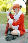 boots cosplay dress gintama hair_pods kagura orange_hair scarf tata umbrella rating:Safe score:0 user:nil!