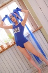 blue_hair buyara cosplay gloves hair_ribbons headband klan_klein macross macross_frontier one-piece_swimsuit school_swimsuit swimsuit twintails rating:Safe score:0 user:nil!