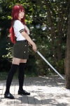 ahoge cosplay katana mashiro_yuki miniskirt red_hair sailor_uniform school_uniform shakugan_no_shana shana skirt sword thighhighs zettai_ryouiki rating:Safe score:5 user:nil!