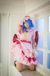 blue_hair cosplay dress dress_lift hat maropapi remilia_scarlet socks touhou touhou_ningyou_fuminori_shirizu_2 wings rating:Safe score:0 user:nil!