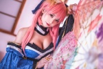animal_ears cosplay fate/grand_order kimono manyu_fei_(cosplayer) pink_hair tail tamamo_no_mae thighhighs twintails rating:Questionable score:1 user:DarkSSA