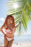 beach bikini cleavage cosplay hair_pods neon_genesis_evangelion ocean red_hair red_solitude_type_two saku soryu_asuka_langley swimsuit twintails rating:Safe score:1 user:nil!