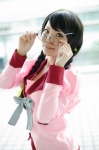 bakemonogatari blouse bowtie cosplay glasses hanekawa_tsubasa looking_over_glasses momo_(iii) pleated_skirt skirt twin_braids rating:Safe score:0 user:pixymisa